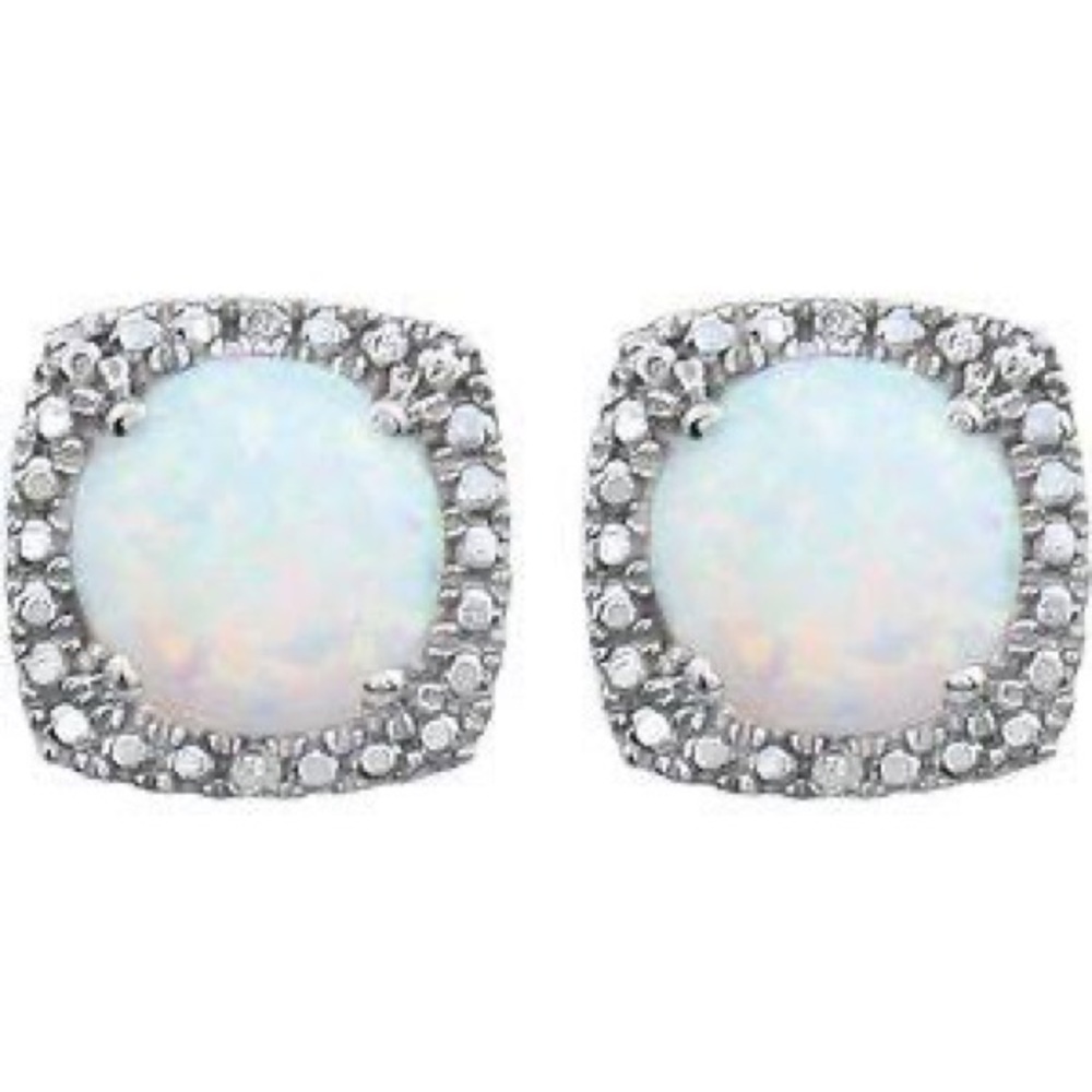 Created Opal & .015 CTW Diamond Silver Earrings